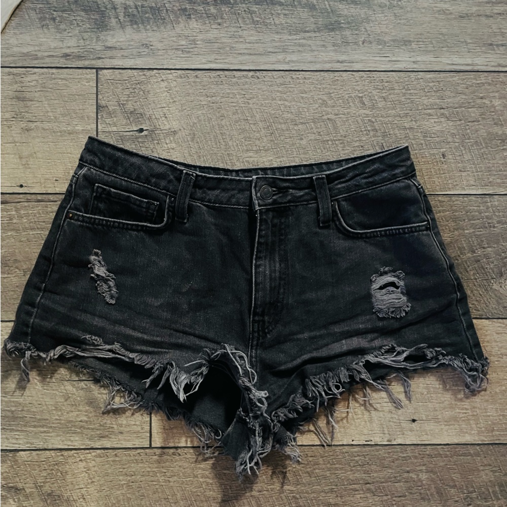 Forever 21 Dark Grey Distressed Denim Mini Shorts